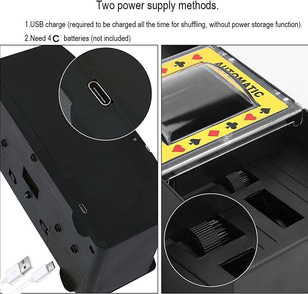 Automatic Card Shuffler for 6 Decks - USB & Battery Powered, Portable Playing Card Shuffler Machine for Poker Cards, Family Game Nights and Casino Style Games