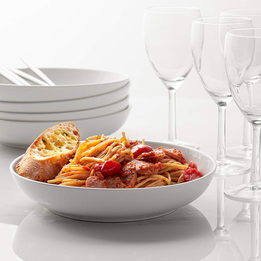Y YHY Pasta Bowls,Large Salad Serving Bowls,White Soup Bowl Microwave Safe,Sturdy Porcelain,30 Ounces,Set of 6