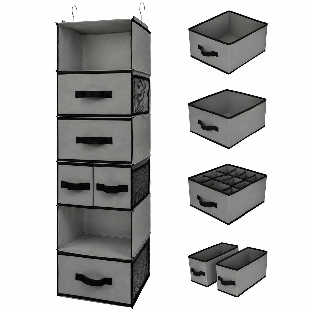 GRANNY SAYS Hanging Closet Organizer with Drawers, Rangement Garde Robe, Hanging Storage Organizer, Closet Organizers and Storage for Clothes, 1-Pack, 31 x 35 x 108.4cm, 6-Shelf, Grey