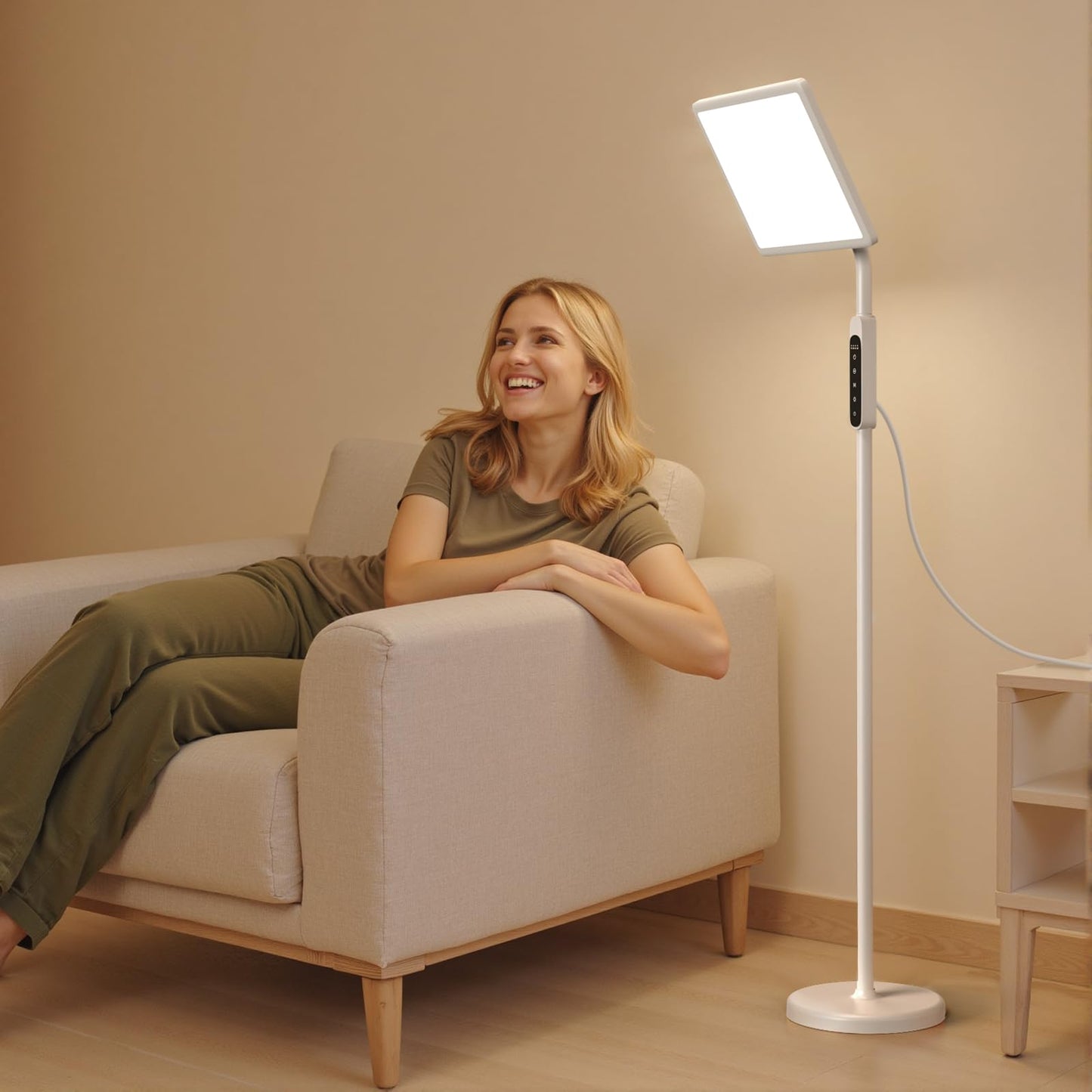 12000 Lux Sun Lamp, Full Spectrum Sunlight Lamp, Floor Lamp with Adjustable Height, Remote Control, 4 Color Temp, 5 Brightness, 4 Timers, Home Office Use
