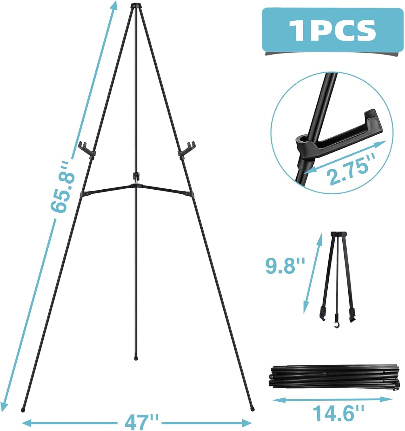 JEAWIWI 2 Pcs Black Easel Stand for Wedding Signs, 65" Black Adjustable Welcome Sign Stand, Foldable Portable Sign Easel Stand with Accessories, Metal Poster Easel for Art Displays and Events