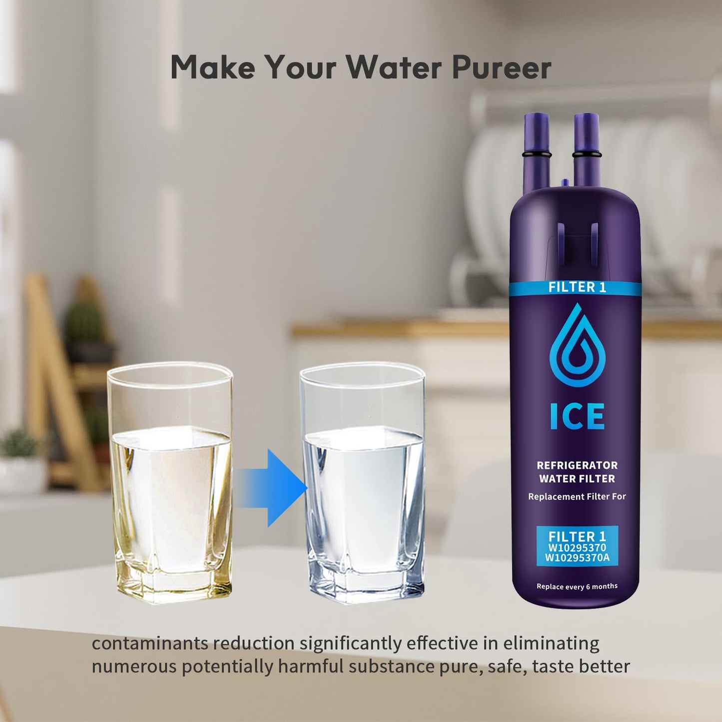 3 Pack W10295370a Refrigerator Water Filter Compatible with Whirlpool Water Filter 1,W10295370,EDR1RXD1,P4RFWB,Kenm0re 46-9081,Kenm0re 46-9930(Blue)