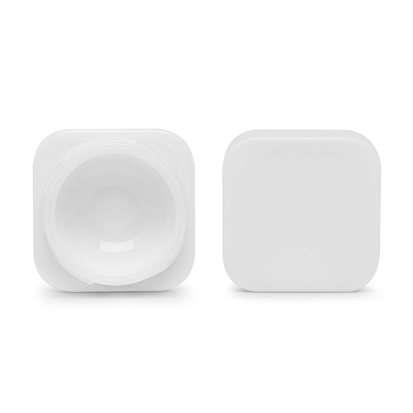 9ml Cube Glass Shoulderless Screw Top Jars w/ Child Resistant Lid | Containers for Essential Oils, Concentrates, Lip Balm, Makeup or Cosmetics | 100pc (White Glass, White Lid)