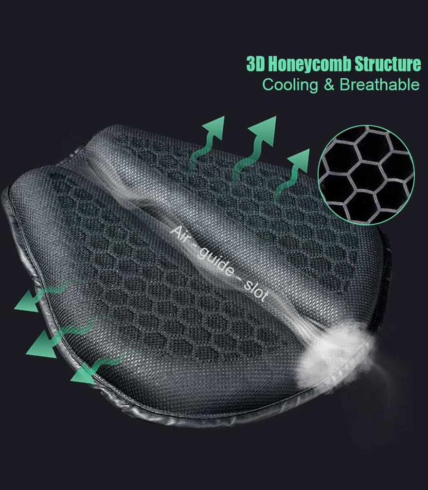 Pikioraz Motorcycle Seat Cushion, 3D Motorcycle Gel Seat Pad, Honeycomb Breathable Seat Cover for Long Rides