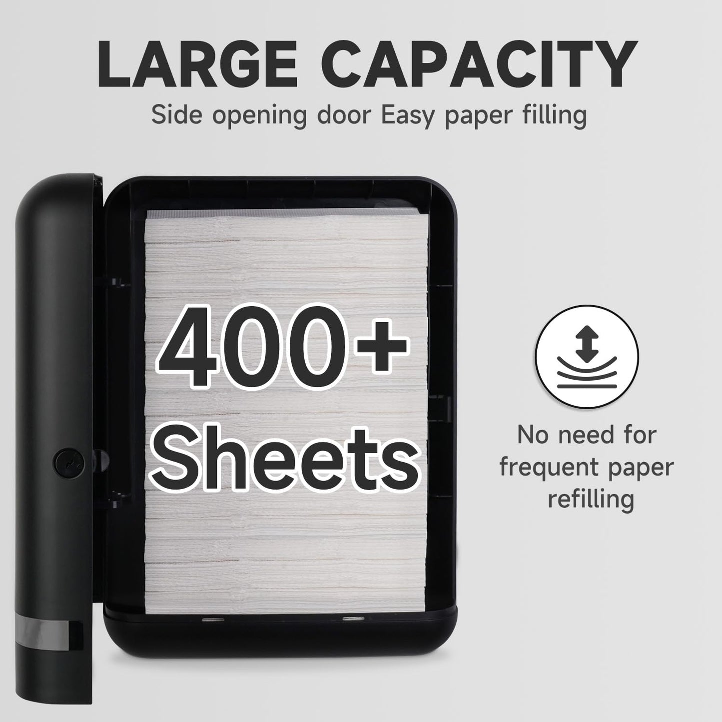 AIKE 400 Sheets Multifold Paper Towel Dispenser for Commercial Wall Mount Tissue Dispenser with Lock Large Capacity Black (Folded Size 22.86 x 8.89 cm Or Smaller)