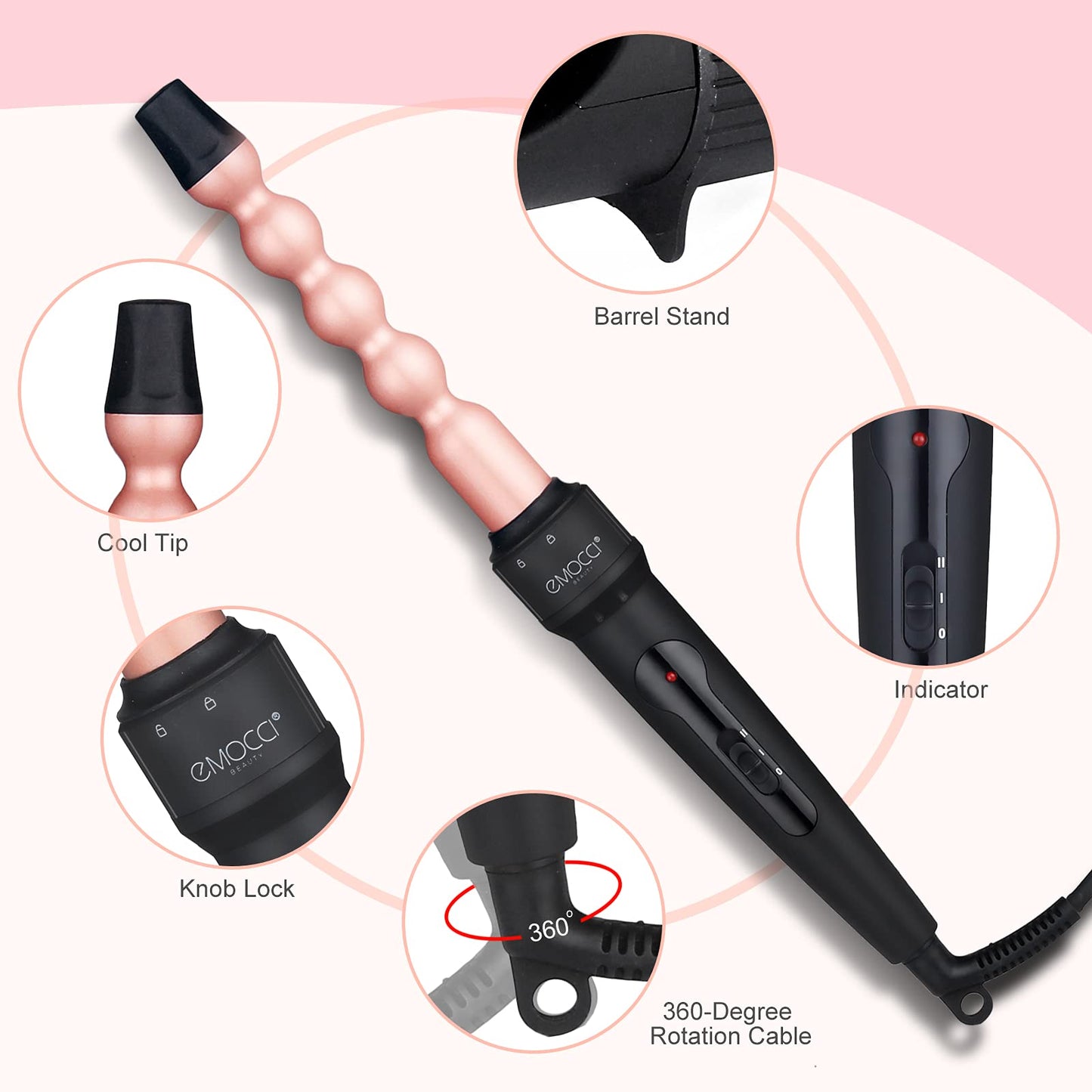 5 in 1 Curling Wand Iron Set - EMOCCI PRO Instant Heat Long lasting Hair Waver Iron Straightener and Curler 2 in 1 with 5 Interchangeable Ceramic Tourmaline Barrels for All Curly and Wavy Hairstyle