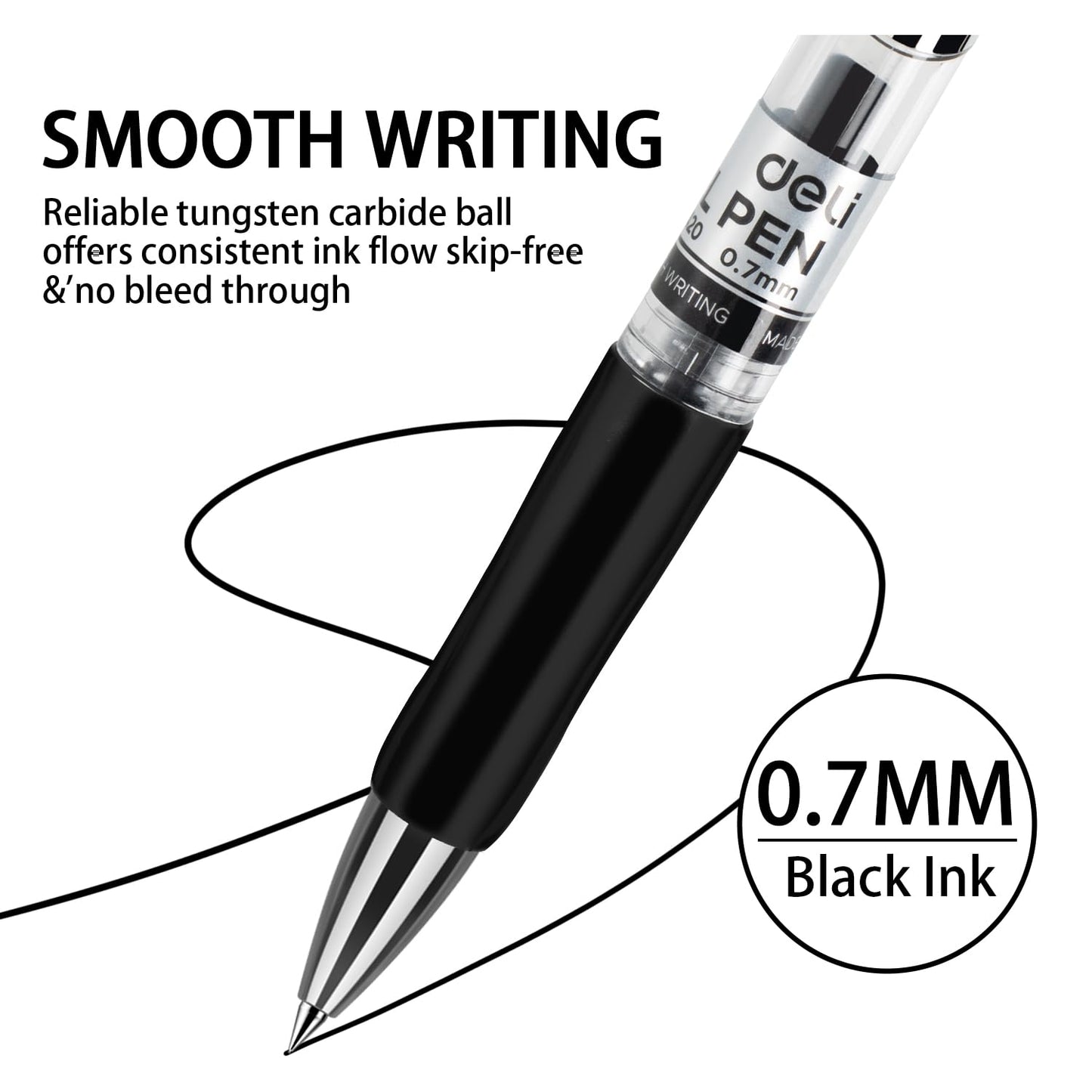 Deli Gel Pens, 100 Pcs Retractable Pens Black Ink, Medium Point Pen 0.7mm, Smooth Writing, Fast Dry, No Bleed for Journaling Note Taking, Home School Office Supplies