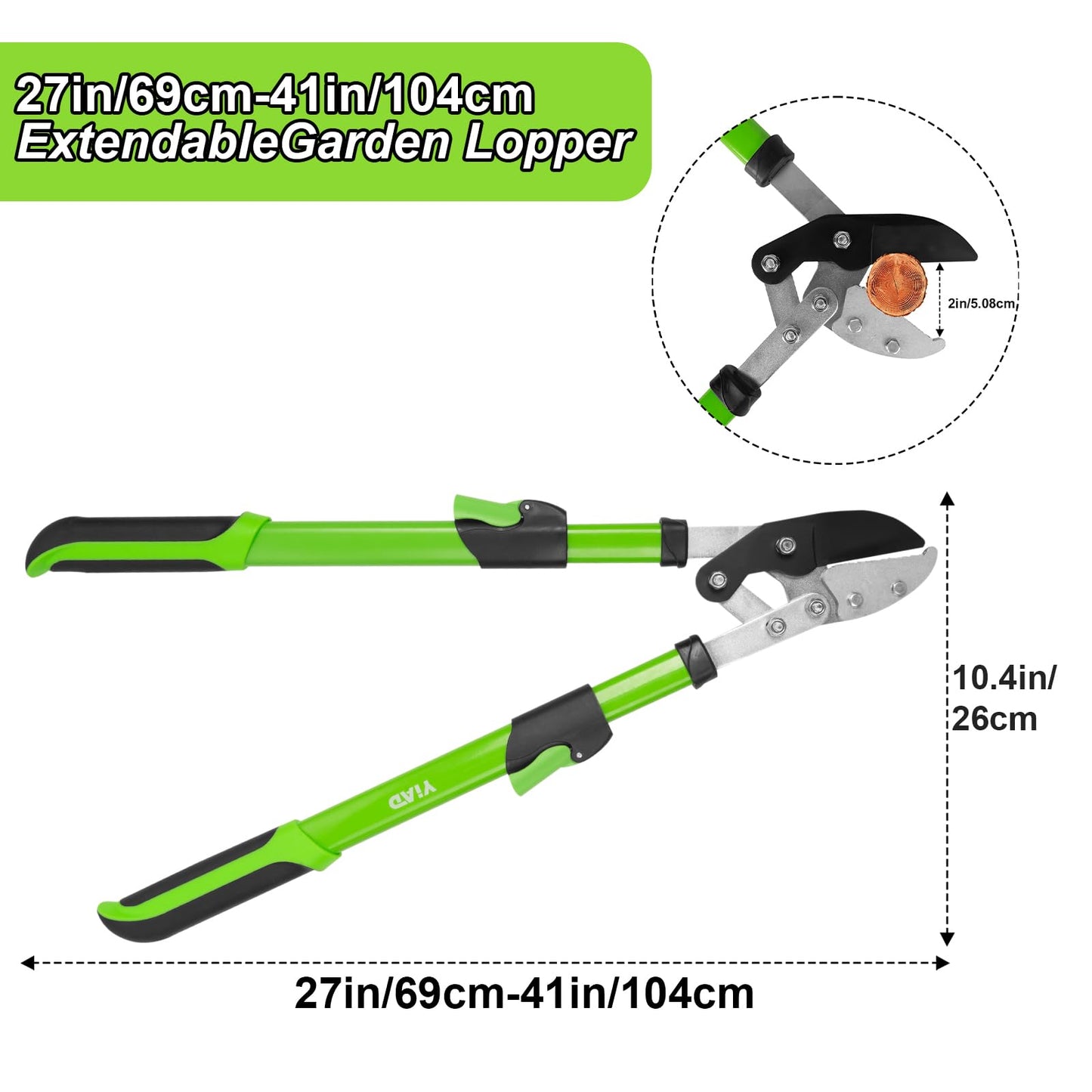 27-41" Telescopic Loppers for Tree Trimming, Heavy Duty Tree Cutter with Ergonomically Designed Handle, Extendable Branch Trimmer for Garden, Farm, Sharp Bypass Blades for Easy Cutting