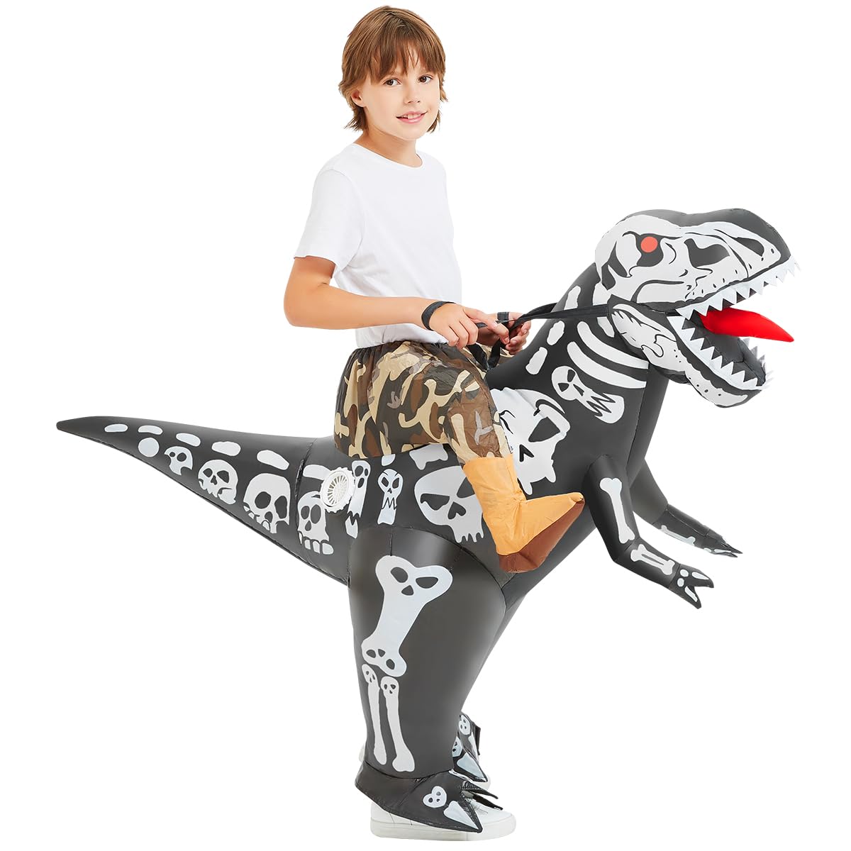 COMIN Inflatable Dinosaur Costume Kids Ride-on Inflatables Blow Up Dino Costume Skeleton Funny Dress for Halloween Party