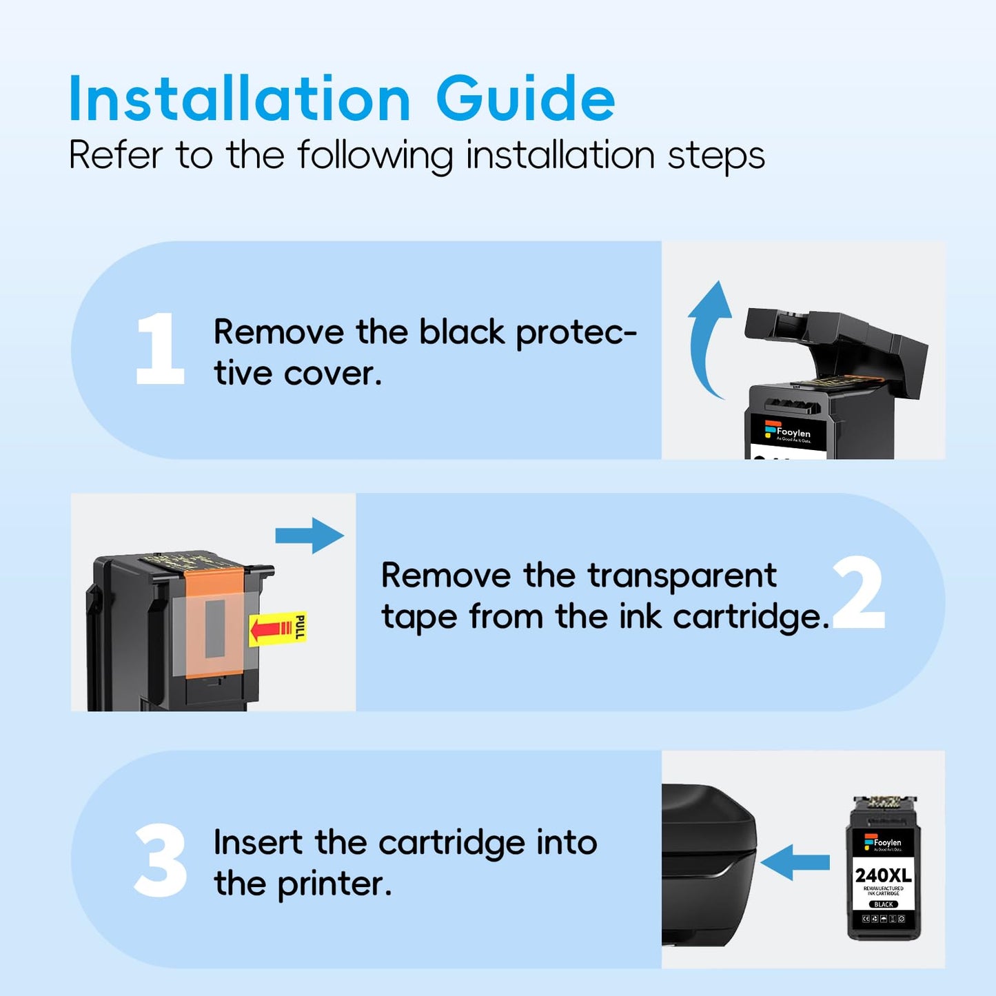 Fooylen PG-240XL 240XL Black Ink Cartridges Replacement for Canon Ink 240XL Black Ink Cartridges 240 PG240XL PG-240XL for Pixma MX492 MX490 TS3420 MG3022 MG2522 TR4520 TR4527 MG2922 (2 Black)