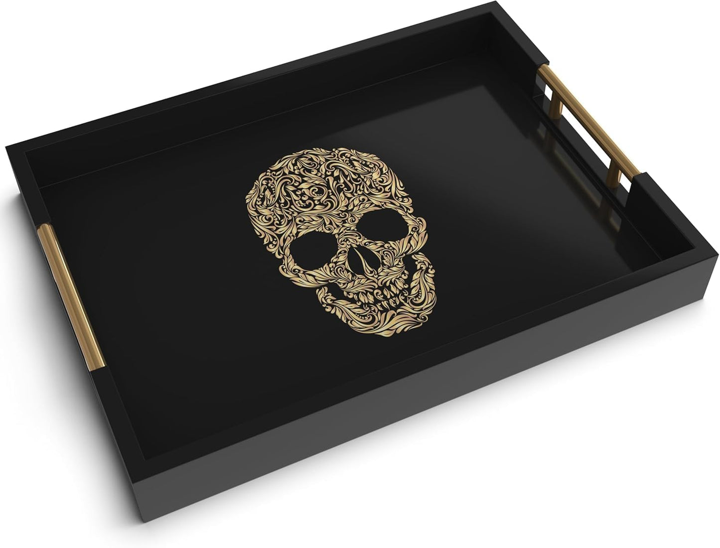 Death Decor Modern Serving Tray with Skull Design Gothic Ottoman Tray, Tea and Coffee Table Tray, Jewelry Bathroom Organizer, Gift, Christmas, Gloss Finish