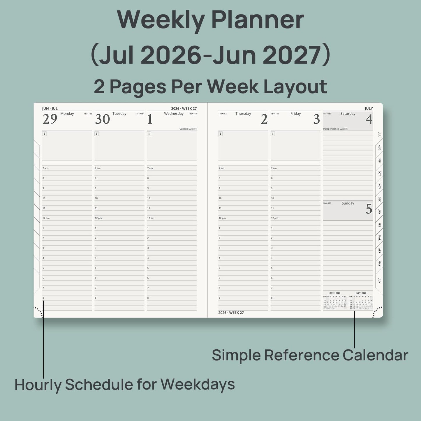 POPRUN 2026-2027 Academic Planner, Large Size 8.5" x 10.5", Weekly and Monthly Calendar, July 2026 to June 2027, Hardcover Appointment Book with Vertical Layout, Hourly Time Slots, Monthly Tabs - Light Pink