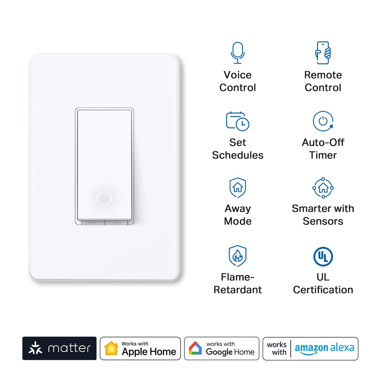 TP-Link Tapo Smart Light Switch, Matter Compatible, Single Pole, Neutral Wire Required, Voice Control w/Siri, Alexa & Google Home, UL Certified, Timer & Schedule, Guided Install, Tapo S505(2-Pack)