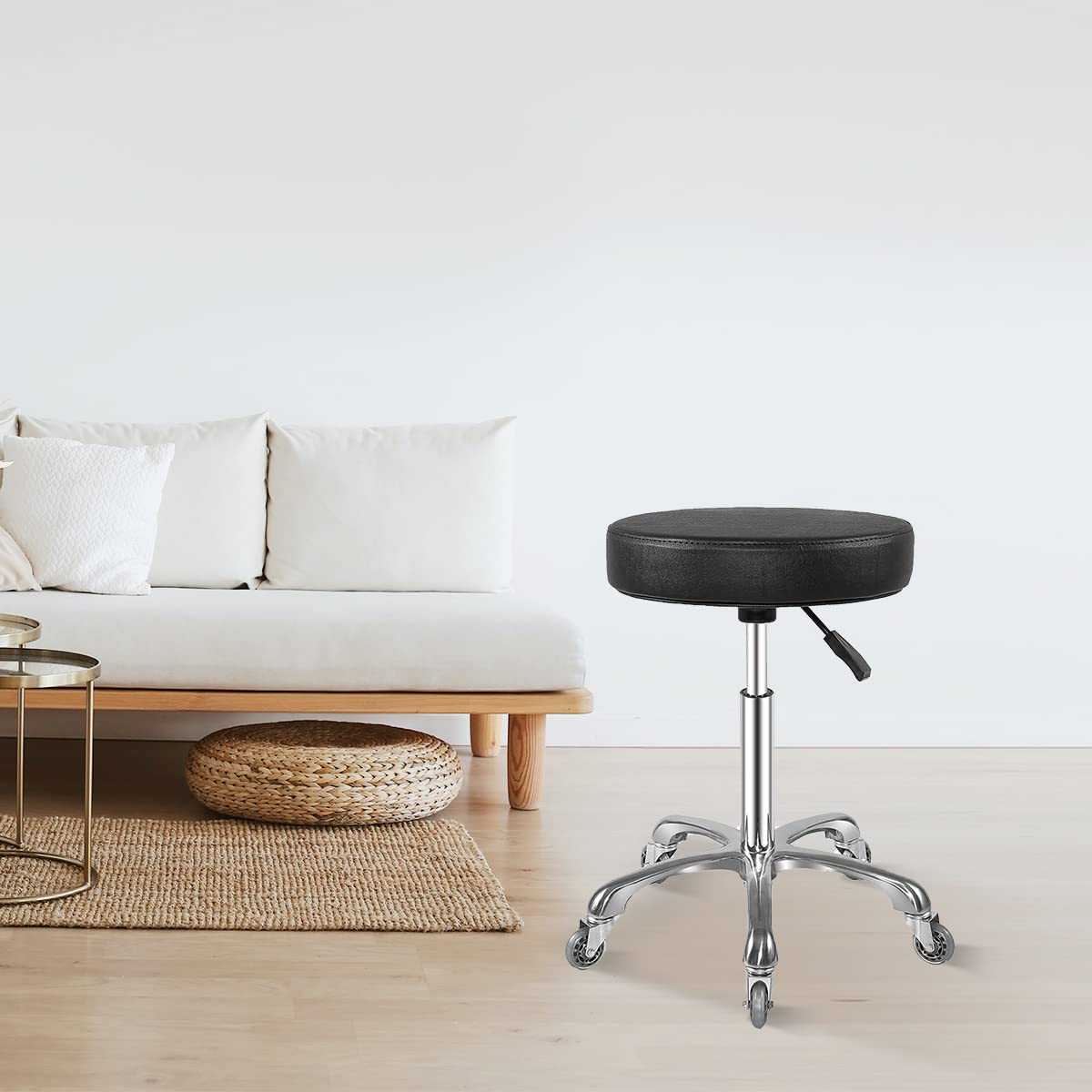 Ainilaily Rolling Stool with Wheels, Heavy Duty Hydraulic Massage Stool for Shop Guitar Lab Tattoo Workbench Medical, Adjustable Swivel Chair (Black)