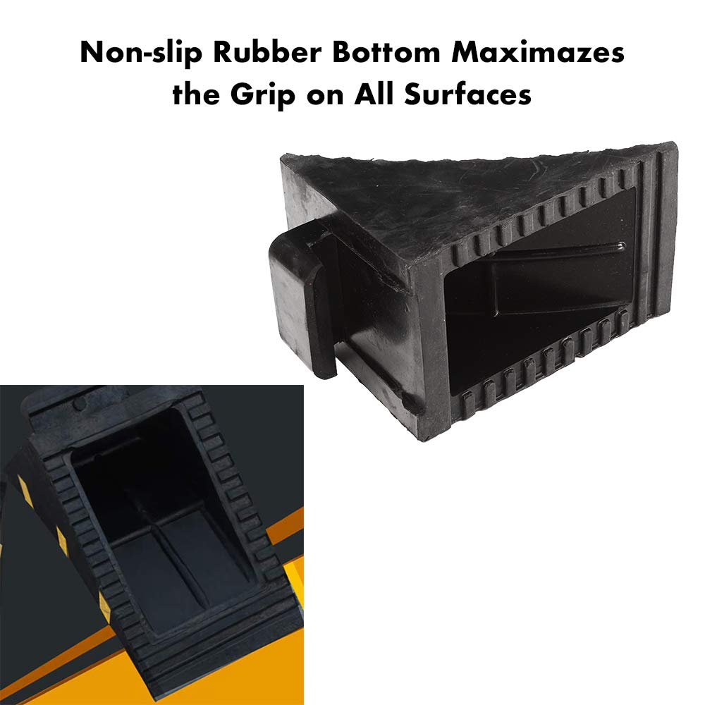 Genubi Industry 2 Pack Black Heavy Duty Extra Large Solid Rubber Wheel Chock with Portable Handle for Travel Trailer, Truck, Commercial Vehicle and RV, 9.5 Inches x 6 Inches x 7 Inches