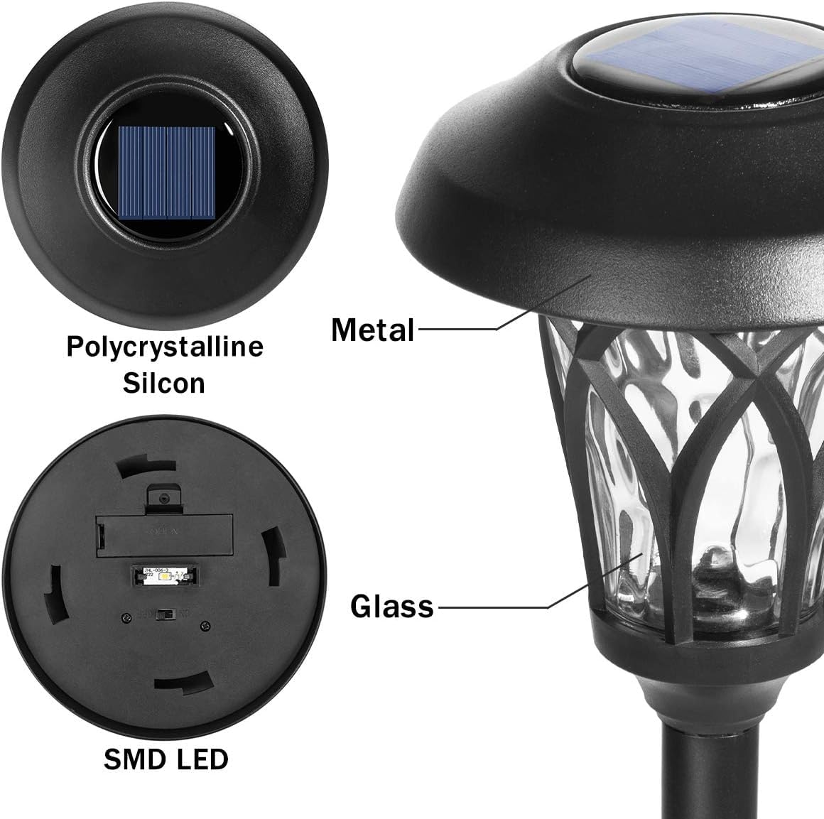 GIGALUMI Solar Lights Outdoor 6 Pack, Solar Landscape Lights Warm White, Black Super Bright High Lumen Waterproof Metal Automatic Solar Lights for Yard, Pathway, Garden, Walkway