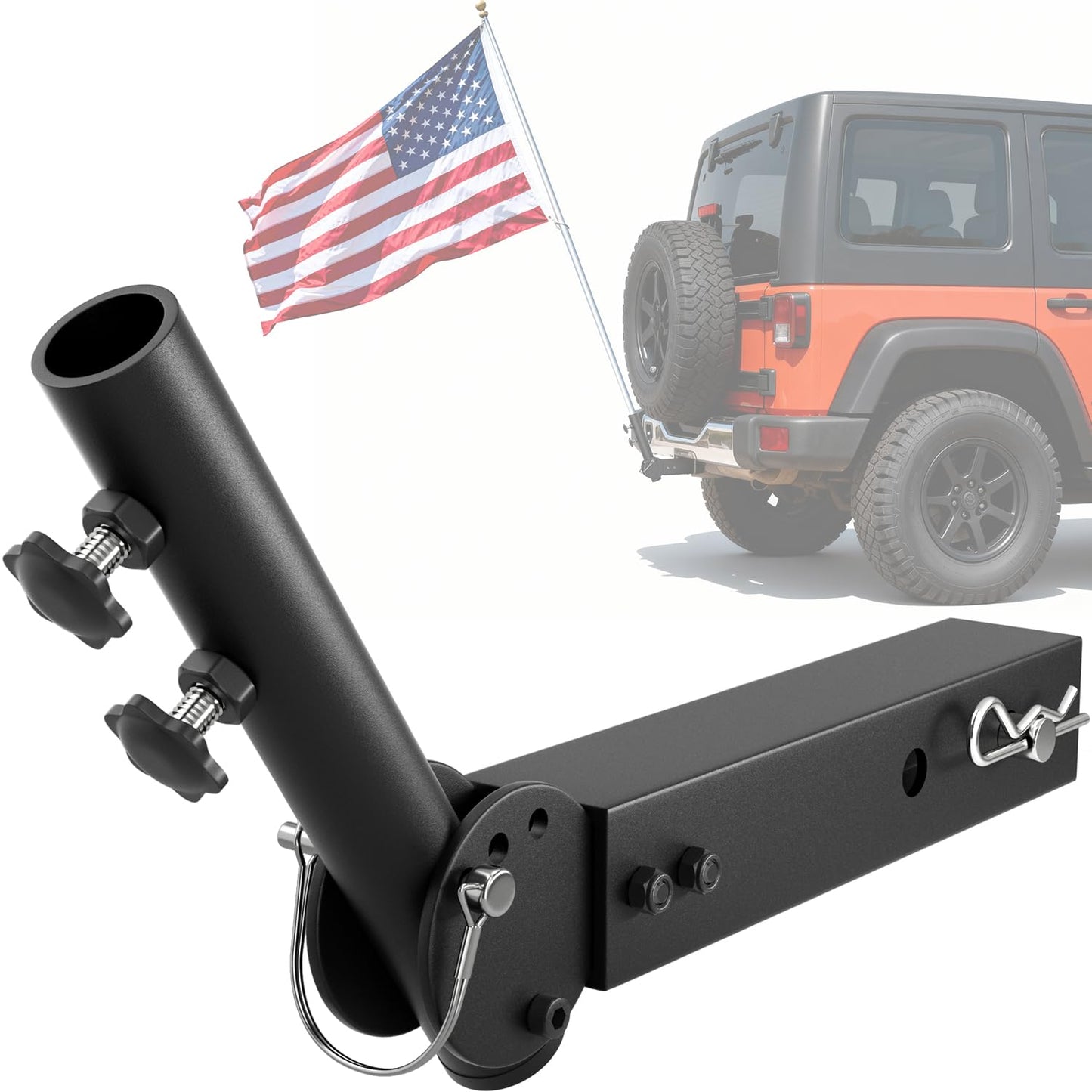 Adjustable Angle Trailer Hitch Flagpole Mount| All Metal Durable,Universal Flag Mount Fits Standard 2" Trailer Hitch, Compatible with Pickup, Truck, SUV, RV, Jeep, Camper Trailer