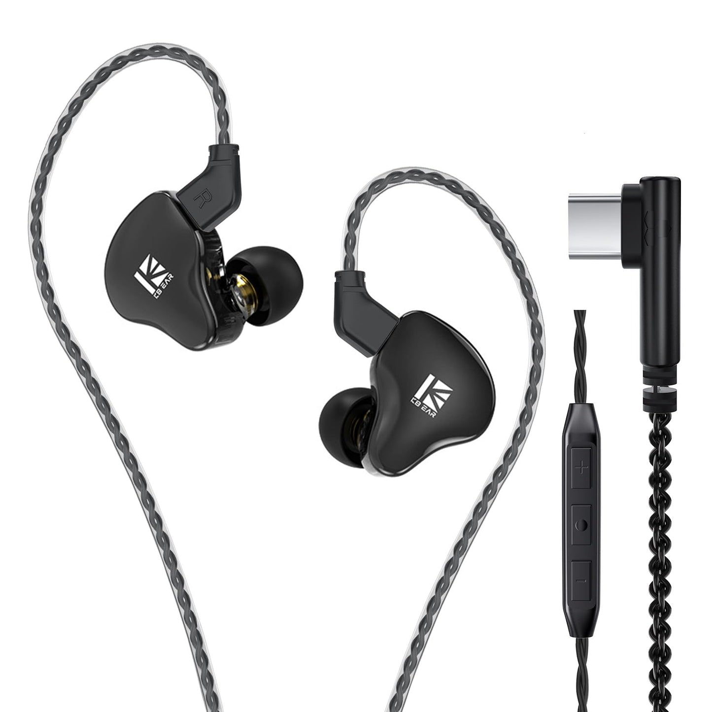 KBEAR KS2 IEM, in Ear Monitor Headphones Hybrid 1BA 1DD Wired Earbuds Stereo Bass HiFi IEM Earphone Noise Cancelling High Resolution with Detachable Cable for Running Gaming (USBC with Mic, Black)