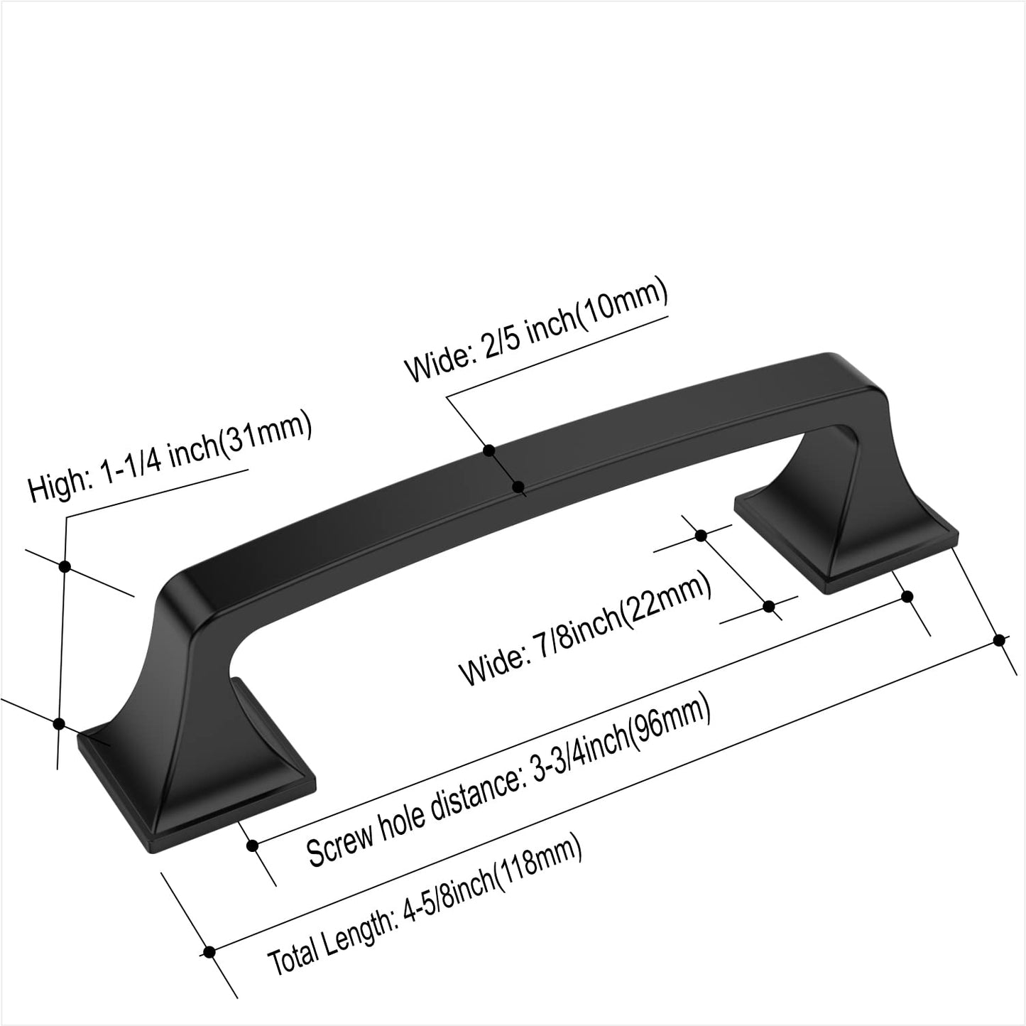 Amerdeco 10 Pack Matte Black 3-3/4 Inch(96mm) Hole Centers Kitchen Cabinet Pulls Hardware Kitchen Handles for Cabinets Cupboard Handles Drawer Pulls