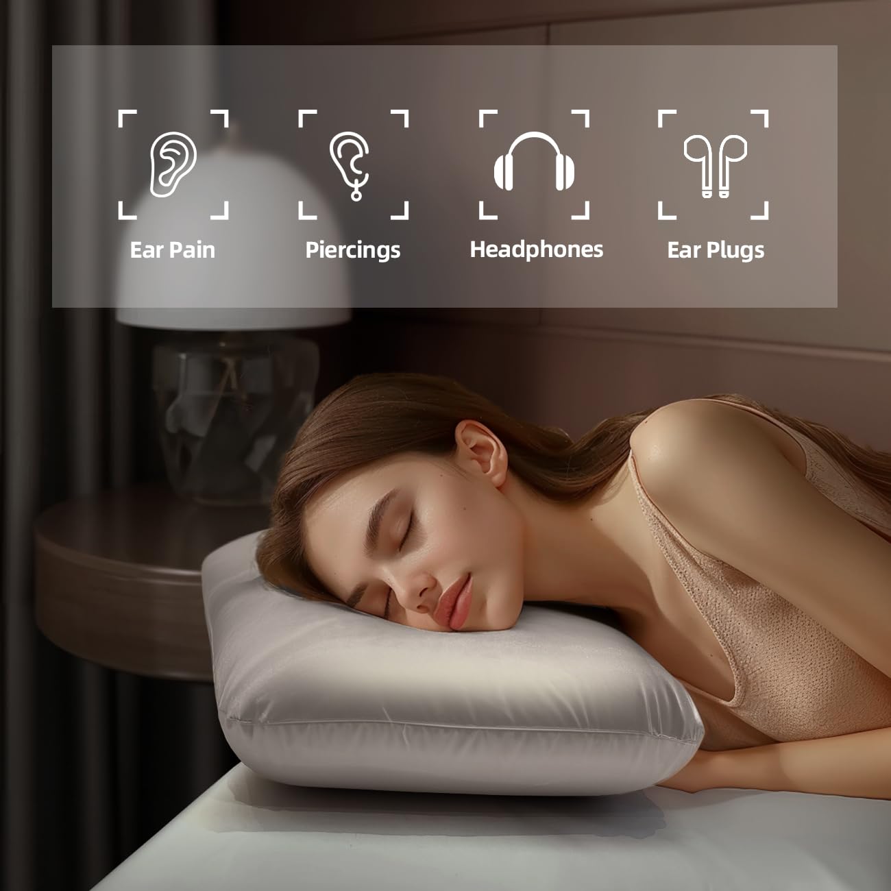 USlixury Piercing Pillow - Ear Piercing Pillow with Foam Plug, 4''H Ear Pillow with 4.7*3.2 and Off Center Ear Hole, CertiPUR-US Memory Foam Piercing Pillow for Side Sleeper, Satin Cover, Silver Grey