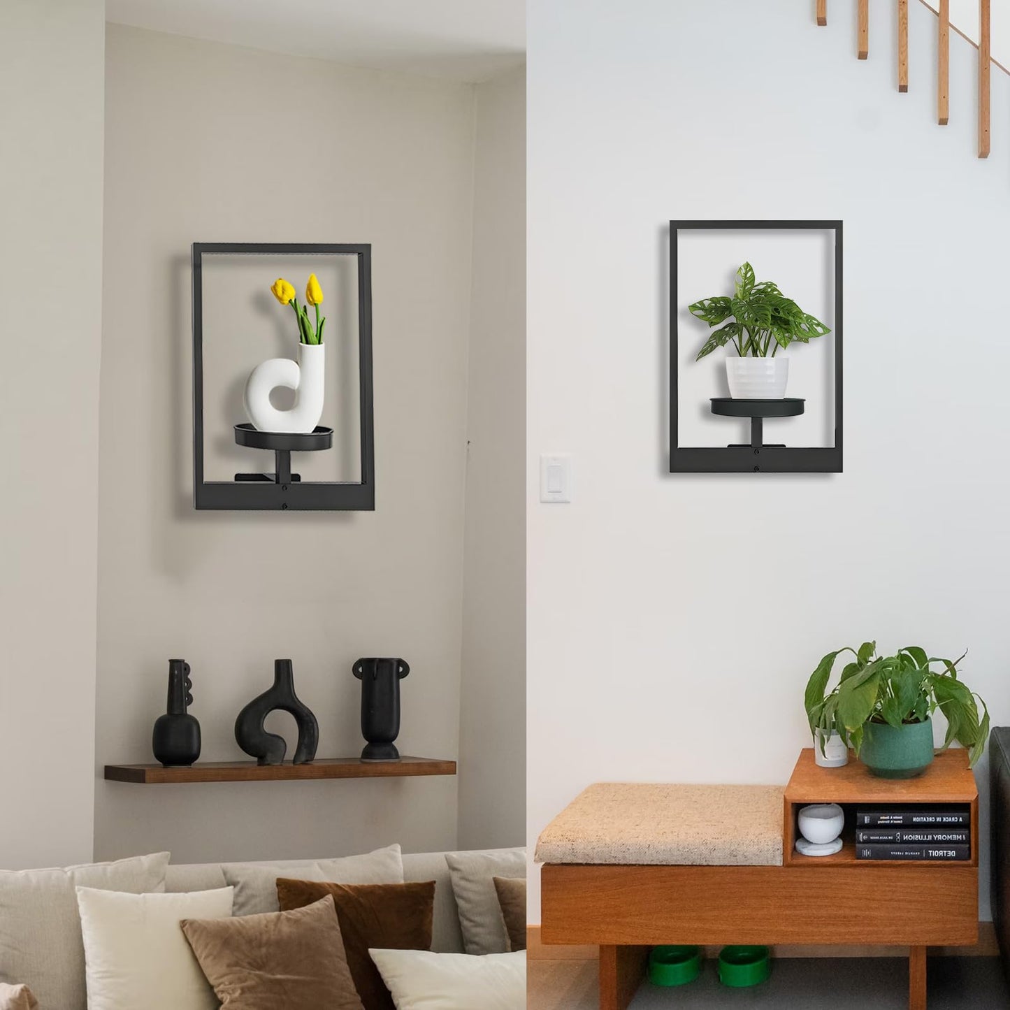BIRGILT Picture Frame Wall Plant Holder - Window Plant Shelf - Modern Style Plant Stand Indoor, Plant Shelves Indoor - Metal Plant Shelf Wall Decor - 2 Pack, Black (Pot & Plant Not Included)