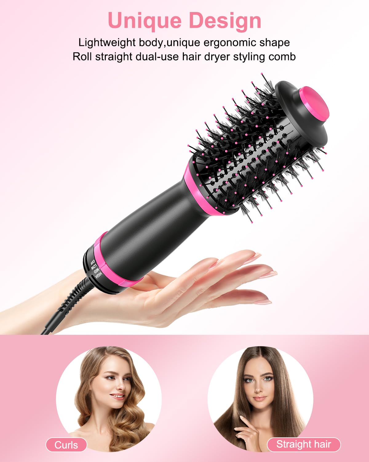 Professional Salon One-Step Hair Dryer & Hot Air Brush & Blower Brush with Advanced Tourmaline Ionic Technology, Multiple Heat Settings, Hair Styler for Smooth, Frizz-Free Results, Travel Friendly