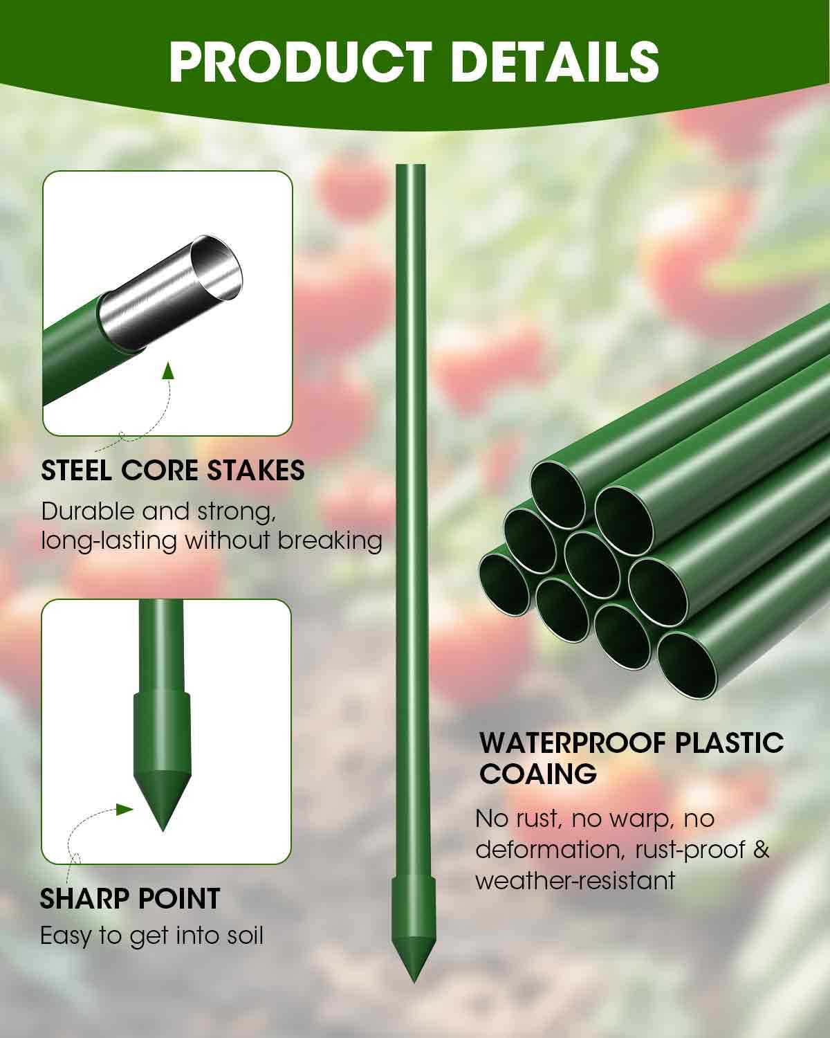 MYMULIKE Tomato Cage for Garden, 47.3 * 16.5 * 16.5in Extra Large Tomato Plant Support Stakes, 3 Pack Heavy Duty Garden Plant Trellis for Climbing Vegetables Flowers Fruits with 10 PCS Clips