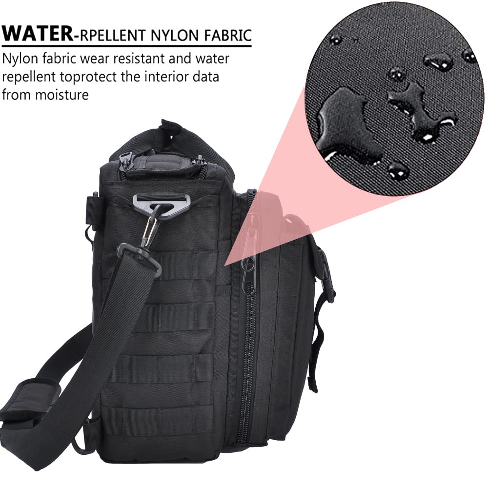 xjmbyoo Tactical Briefcase, tactical computer bag 14.1"" 15.6 In Men's Military Laptop Messenger Multifunction Briefcase for Men, Black-15.6 Inch