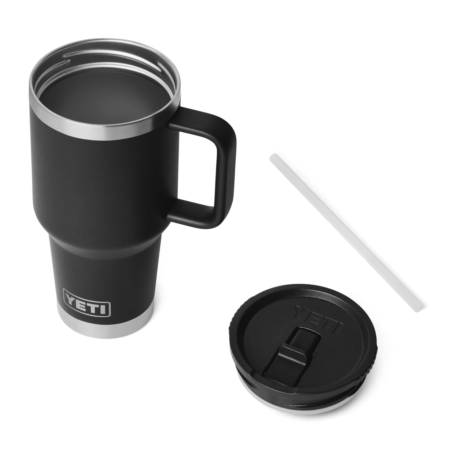 YETI Rambler 30 oz Travel Mug with Flip Straw Lid – Stainless Steel, Vacuum Insulated, Leakproof, Cup Holder Friendly, Black