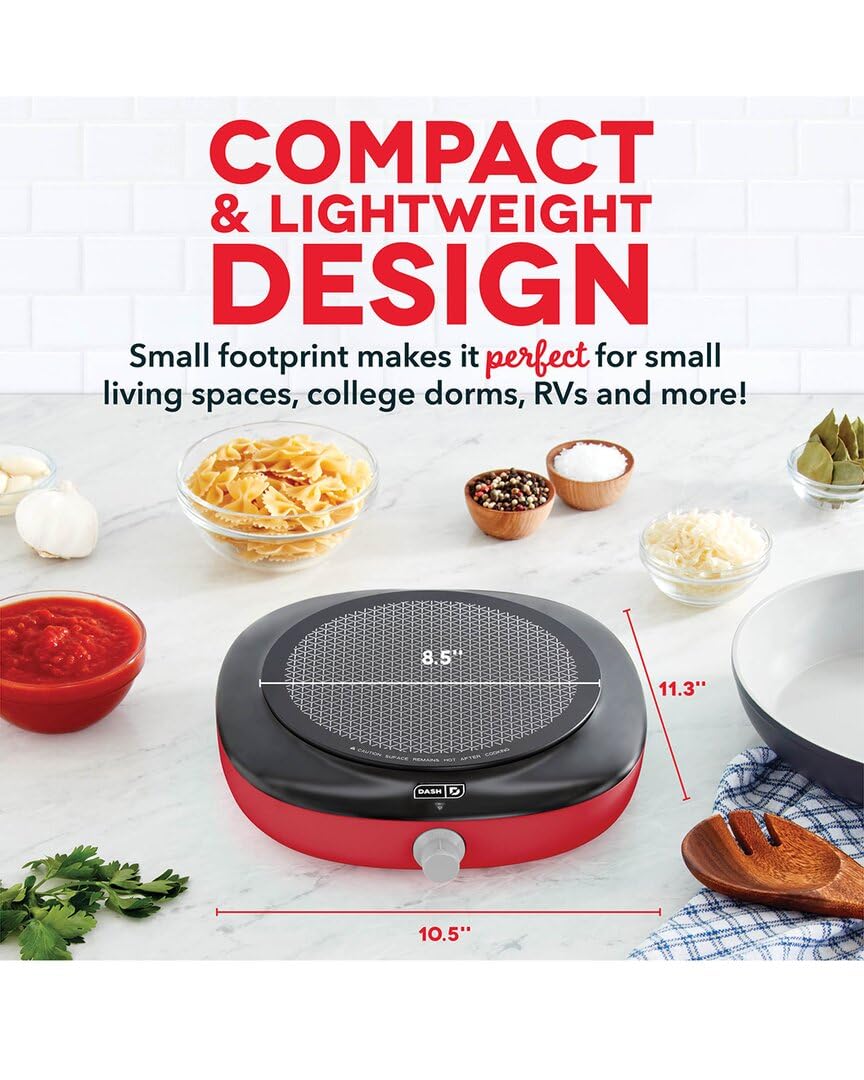 DASH Everyday Electric Cooktop with Infrared Heating, 5 Temperature Settings with Cord Storage, Perfect for RVs, Camping, Dorms, and Small Living Spaces - Red