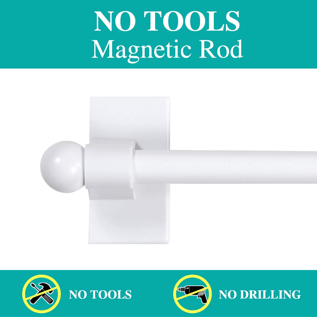 Turquoize 2 pack Magnetic Curtain Rods for Metal Doors with Adjustable Lenght,Easy Installation for Any Steel Spaces,16 to 28 Inch, White