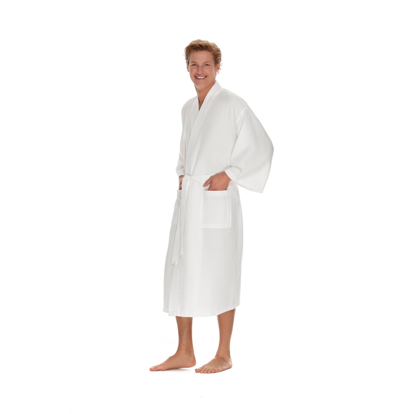 Men's Waffle Robe by BOCA TERRY, Waffle Knit Spa Robe, Long Lightweight Cotton Kimono Hotel Bathrobe