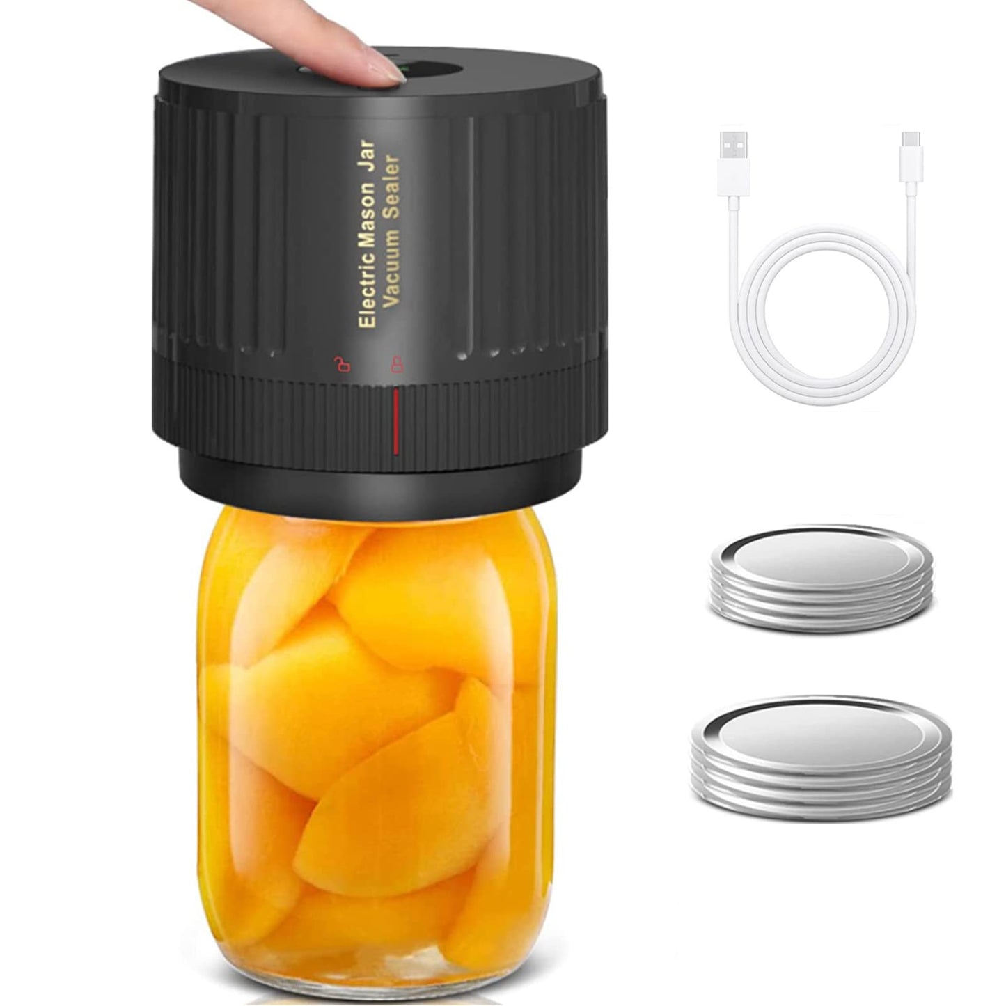 Electric Mason Jar Vacuum Sealer Kit, Portable Vacuum Sealer for Regular and Wide Mason Jars, Food Storage and Fermentation, Deep Black