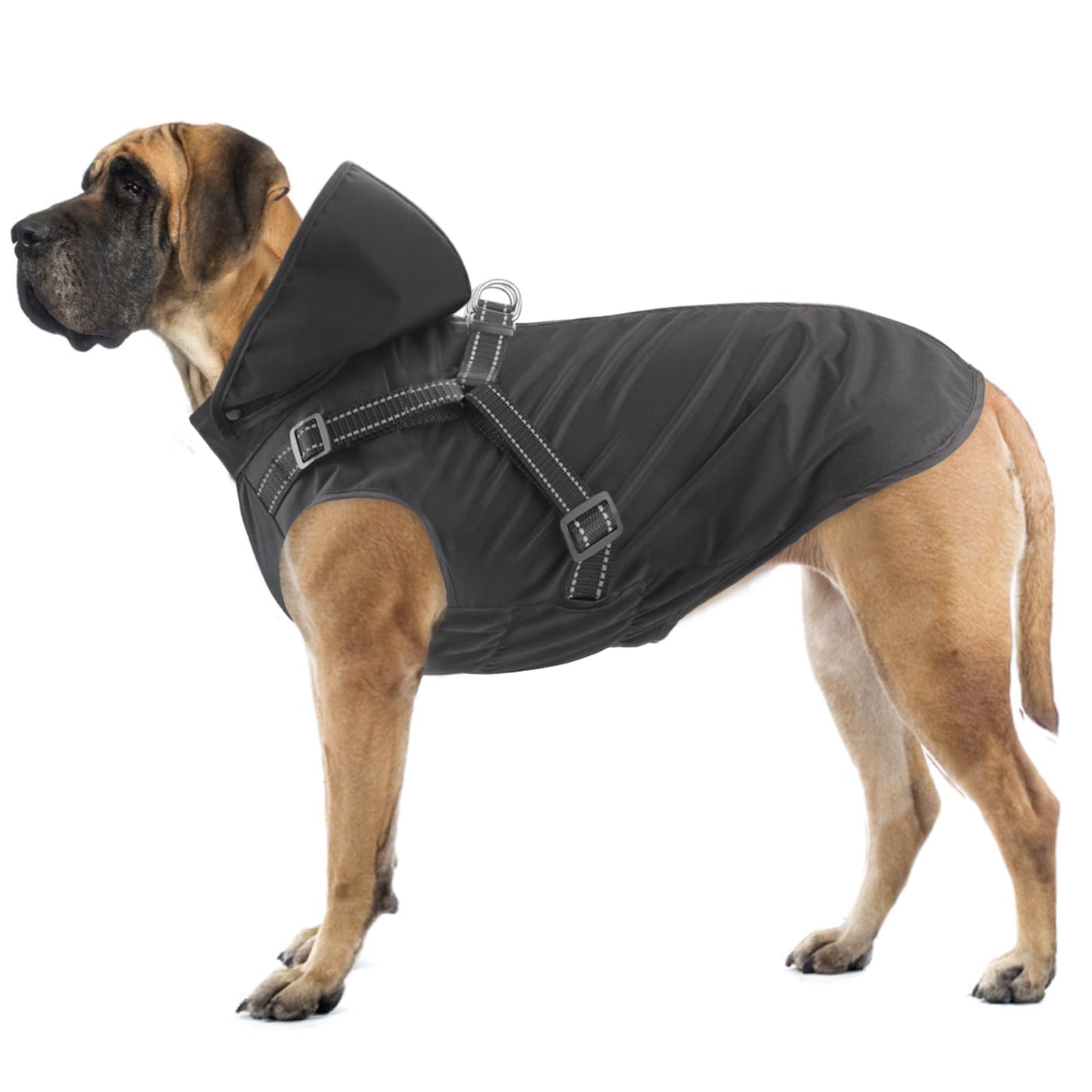 Mosucoirl Dog Raincoat Waterproof Dog Hoodie Reflective Dog Raincoat Hooded Adjustable Rain Jacket for Small Medium Large Dogs Puppies (Black, L)