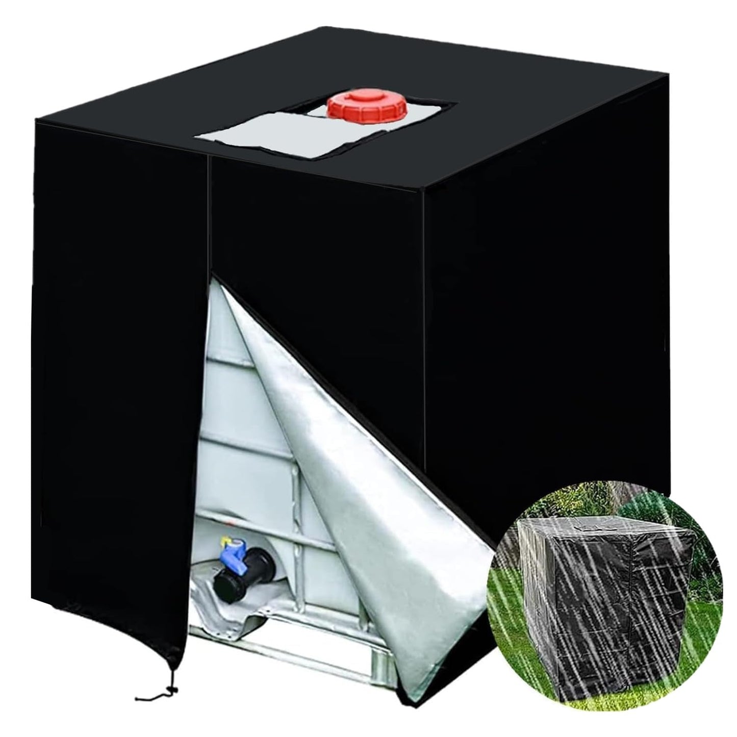 GEDEGOOK IBC Tote Cover, 275 Gallon 1000L Water Tank Cover with Zipper, Waterproof, Anti-Dust, Sun Protective Cover for Water Tank, Water Barrel Cover IBC Rain Bucket Cover 116 x 100 x 120CM, Black