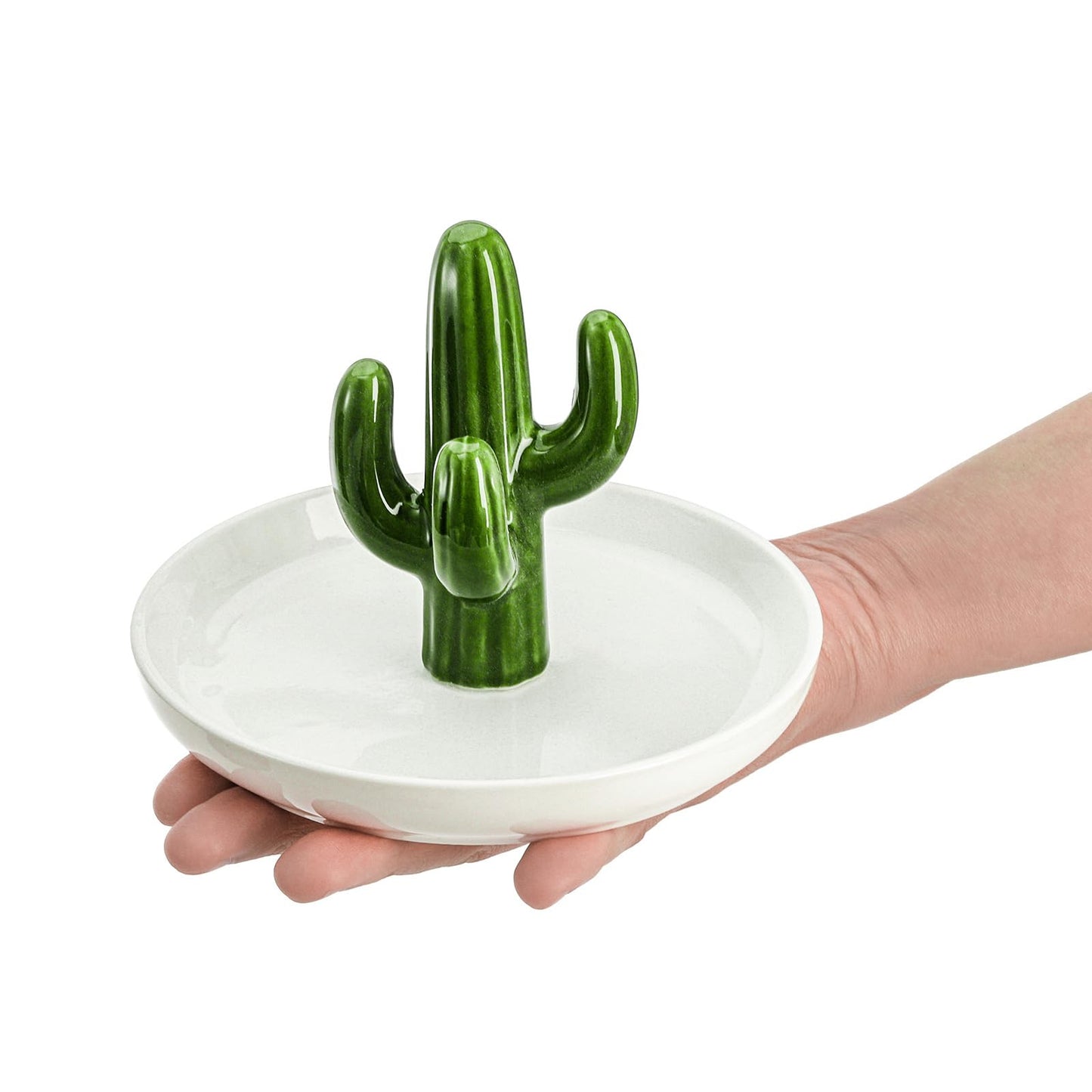 Elsjoy Set of 2 Aloe and Cactus Ring Holder Dish, Ceramic Plant Jewelry Dish Bracelet Earrings Necklace Organizer Tray, Decorative Succulent Trinket Dish for Wedding, Birthday Gifts, Home Decor