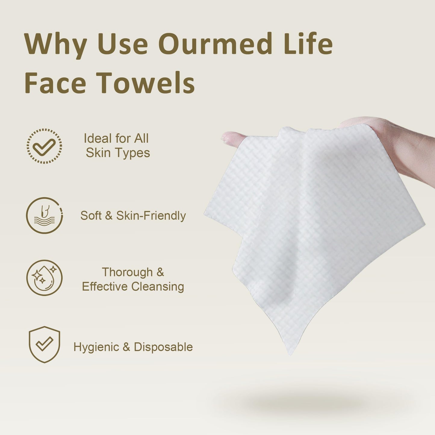 Ourmed Life Face Towels, Disposable Biodegradable Facial Towels for Sensitive Skin, Lint- free Face Wipes for Washing Face, Skincare and Makeup Remover, Dry Wipes, 10"×12" Extra Large, 200 Count