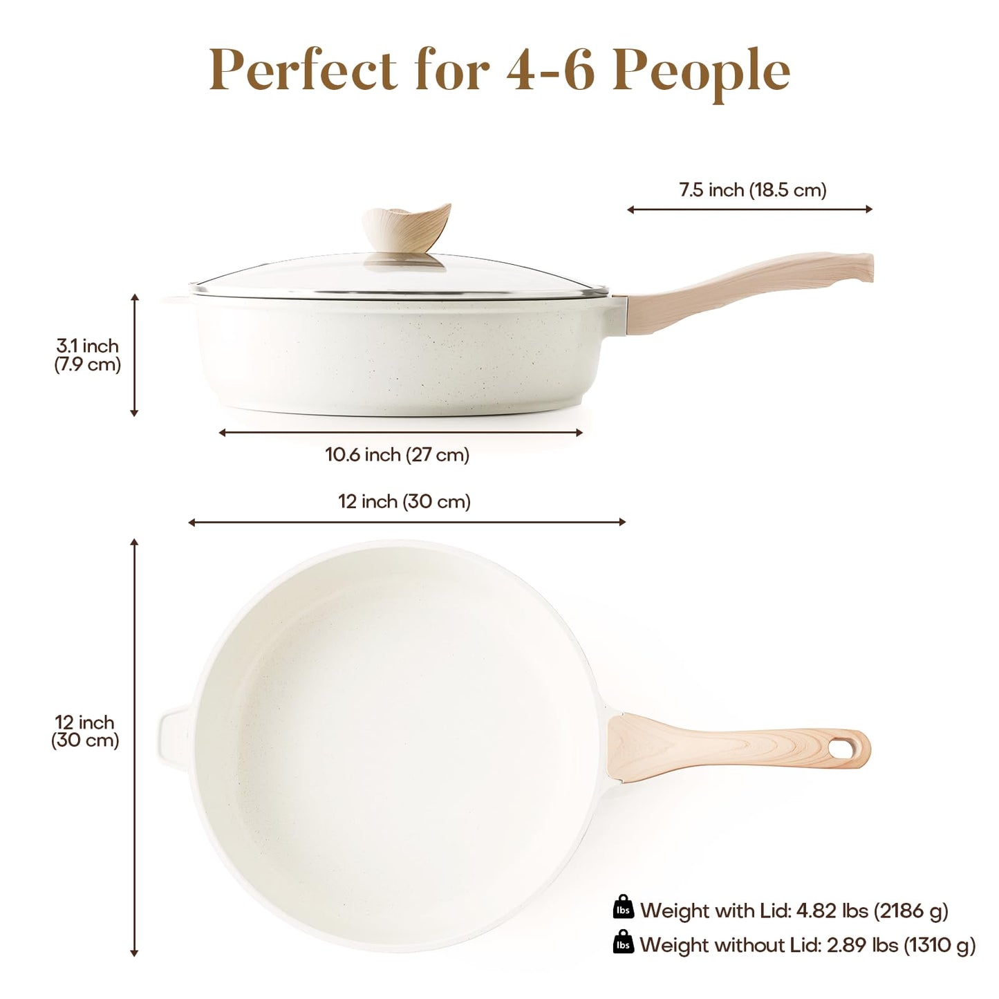 Kordisen Non-stick ceramic deep frying pan, 30cm non-toxic large frying pan with lid, healthy jumbo stove, frying pan for cooking, induction cookware, PFOA and PFOAS free