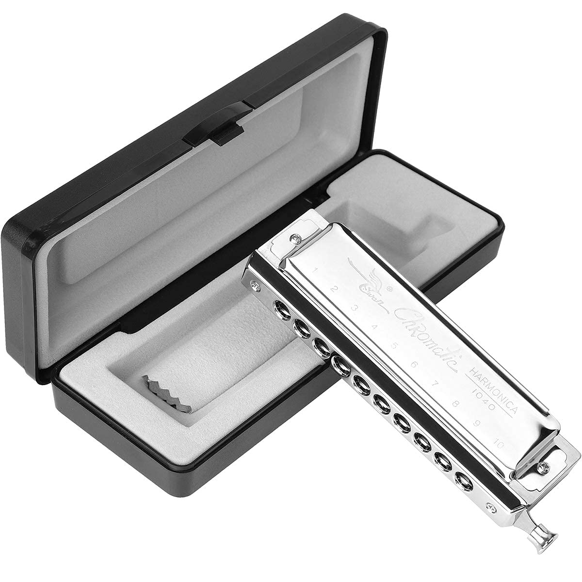 Chromatic Harmonica Professional Grade 10 Hole 40 Tone Key of C Stainless Steel Heavy Duty with Case & Cleaning Cloth for Professional Player,Band,Beginner,Students