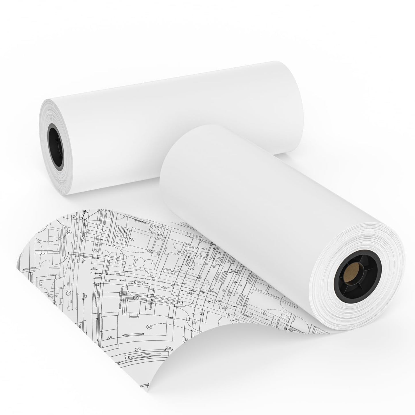 Wide Format Paper 24” x 150' CAD Rolls, 2 Rolls Plotter Paper on 2" Core for CAD Drawings, Engineering Plans, GIS Maps & Architectural Designs