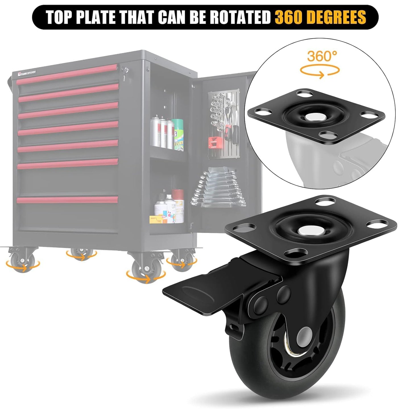 3" Casters Set of 4 ，4 Heavy Duty Quiet Casters, Max Load 2000LBS. Suitable to do Soft Wheels for cart ，Caster Wheels Glide Quietly and Protect The Floor, casters Set of 4 Heavy Duty