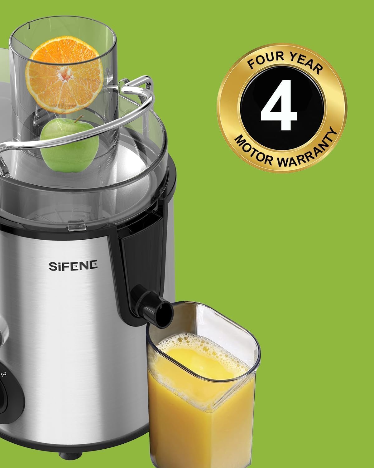 SiFENE Juicer Machine, Quick Juicer Extractor Maker, 3" Big Mouth for Whole Veggies & Fruits, Easy to Clean, Non-BPA Stainless Steel Kitchen Juicer (Silver)