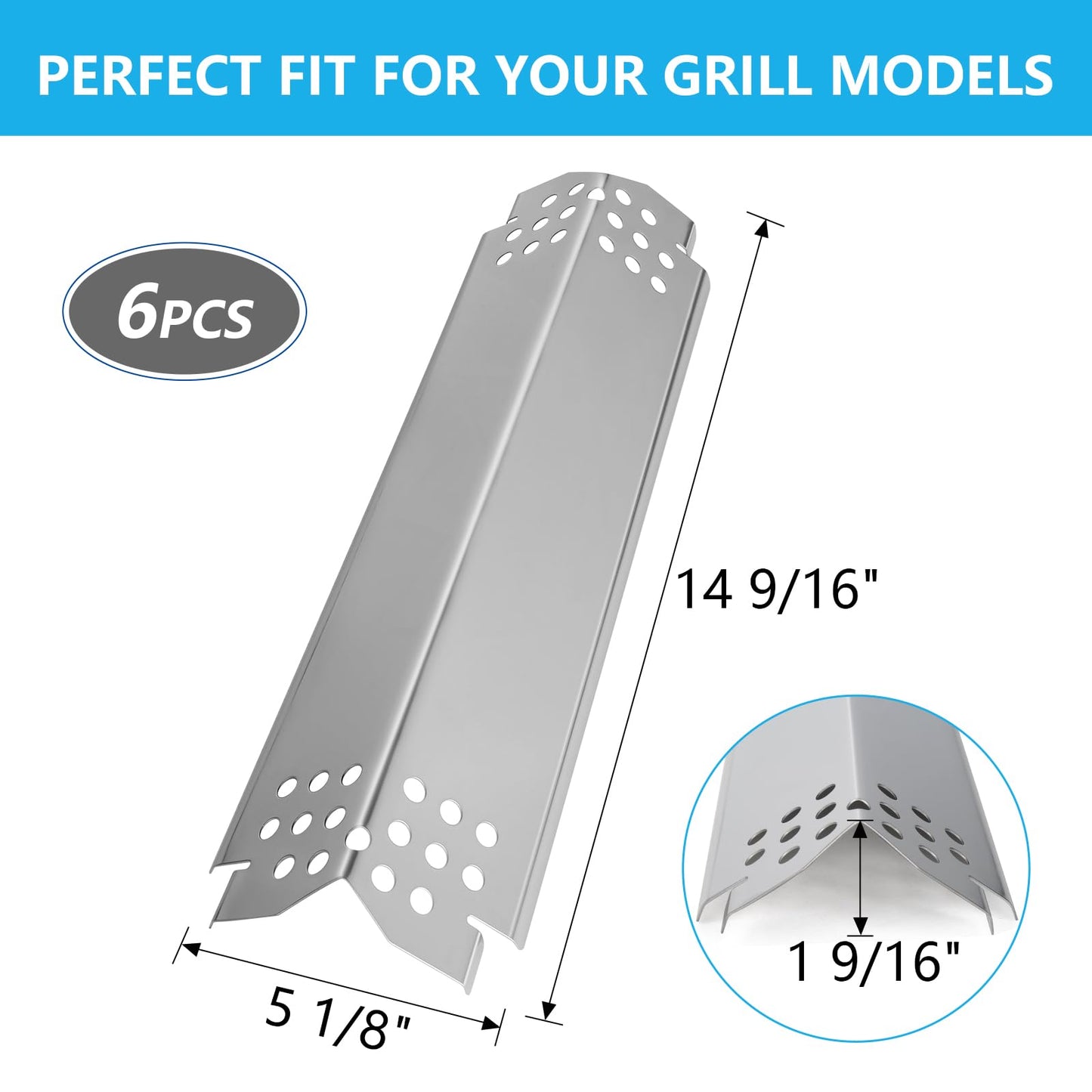 BBQ Heat Shields Barbecue Burners for Nexgrill 6 Burner 720-0896B 720-0898 720-0896 720-0830H 720-0888 720-0822A,Stainless Steel Heat Plate Flame Tamer for Nexgrill BBQ Replacement Parts,6 Pack