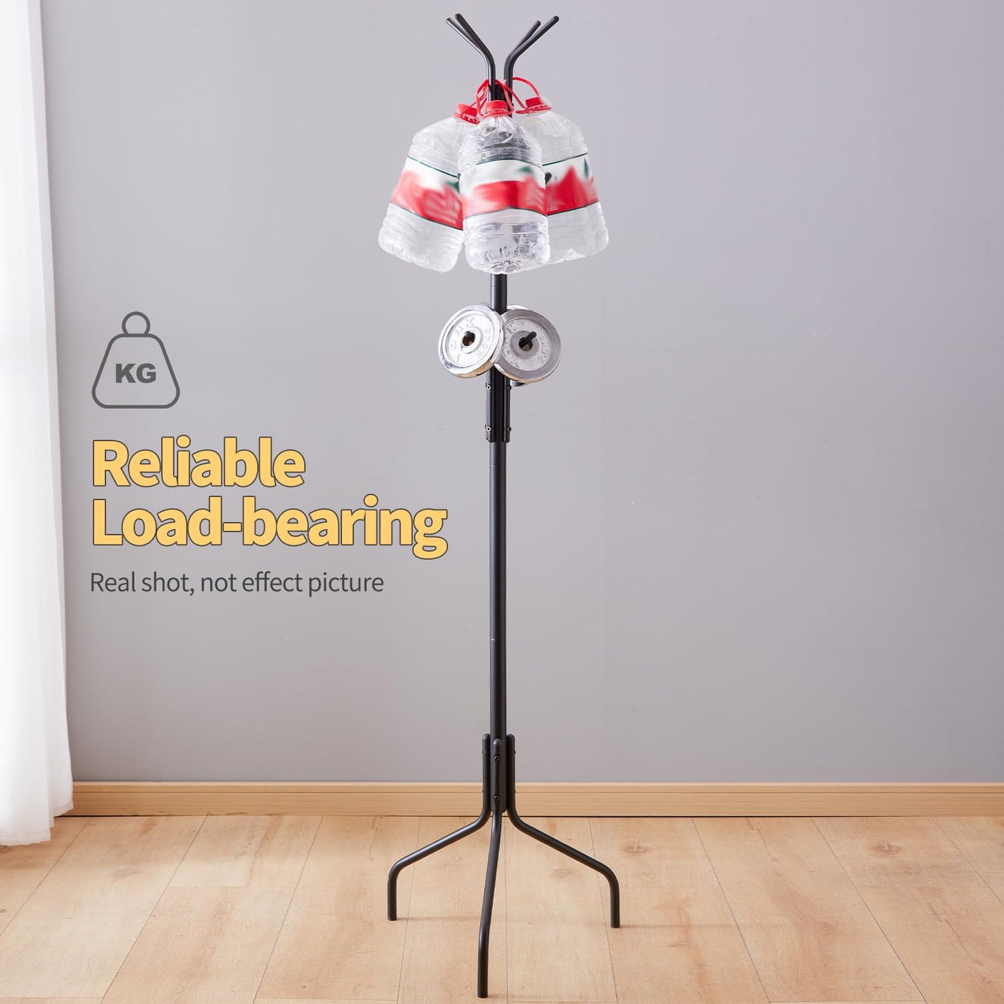 Furshus Coat Rack Freestanding,hat and coat rack stand for entryway,Living Room,Bedroom,Metal coat tree with12 Hooks and 3 Legs (Black)