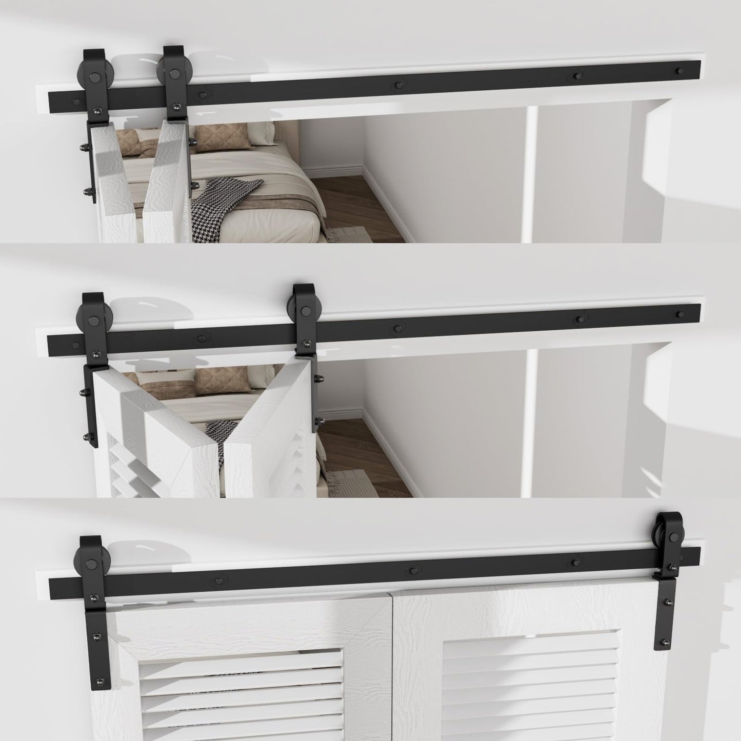 TSMST 91CM/3FT Bi-Folding Sliding Barn Door Hardware,Quietly Simple and Easy to Install for 2 Doors Hardware Kit, Applicable to Door Openings 60-70CM