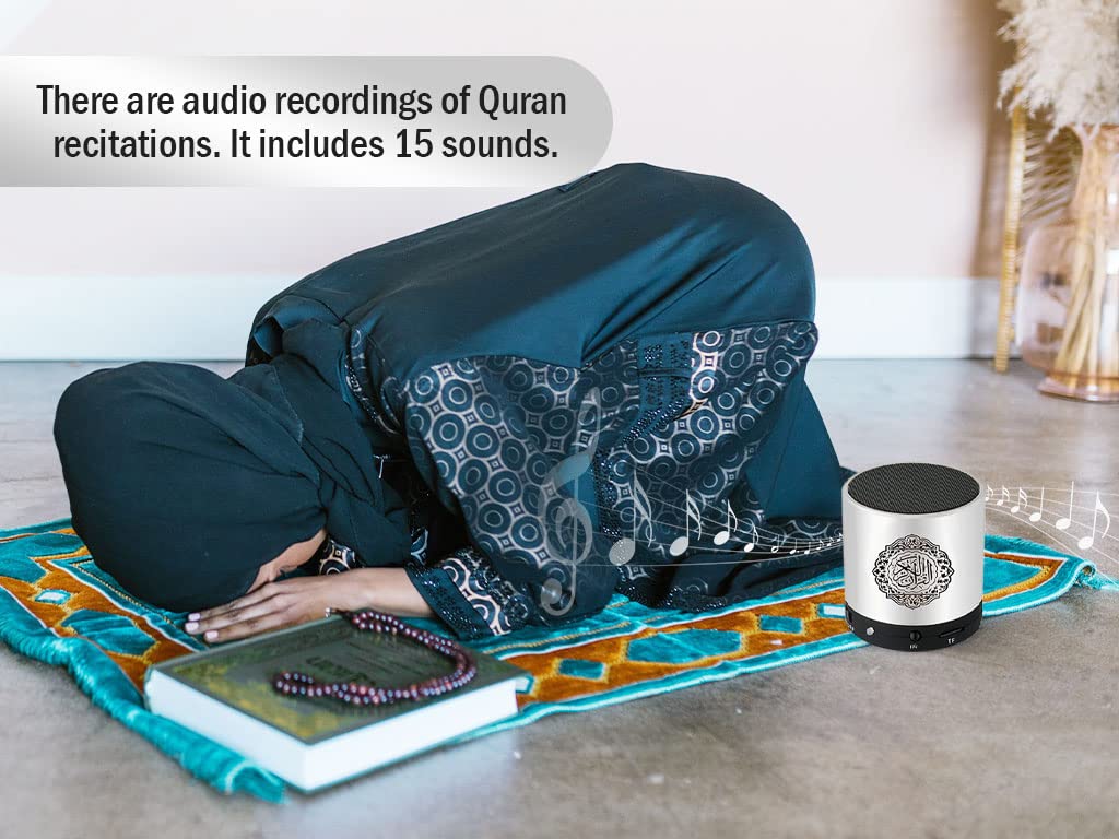 Hitopin Digital Quran Speaker FM Radio Silver Color with Remote Control Over 18Reciters and15 Translations Available Quality Qur'an Player Arabic English French, Urdu etc Mp3
