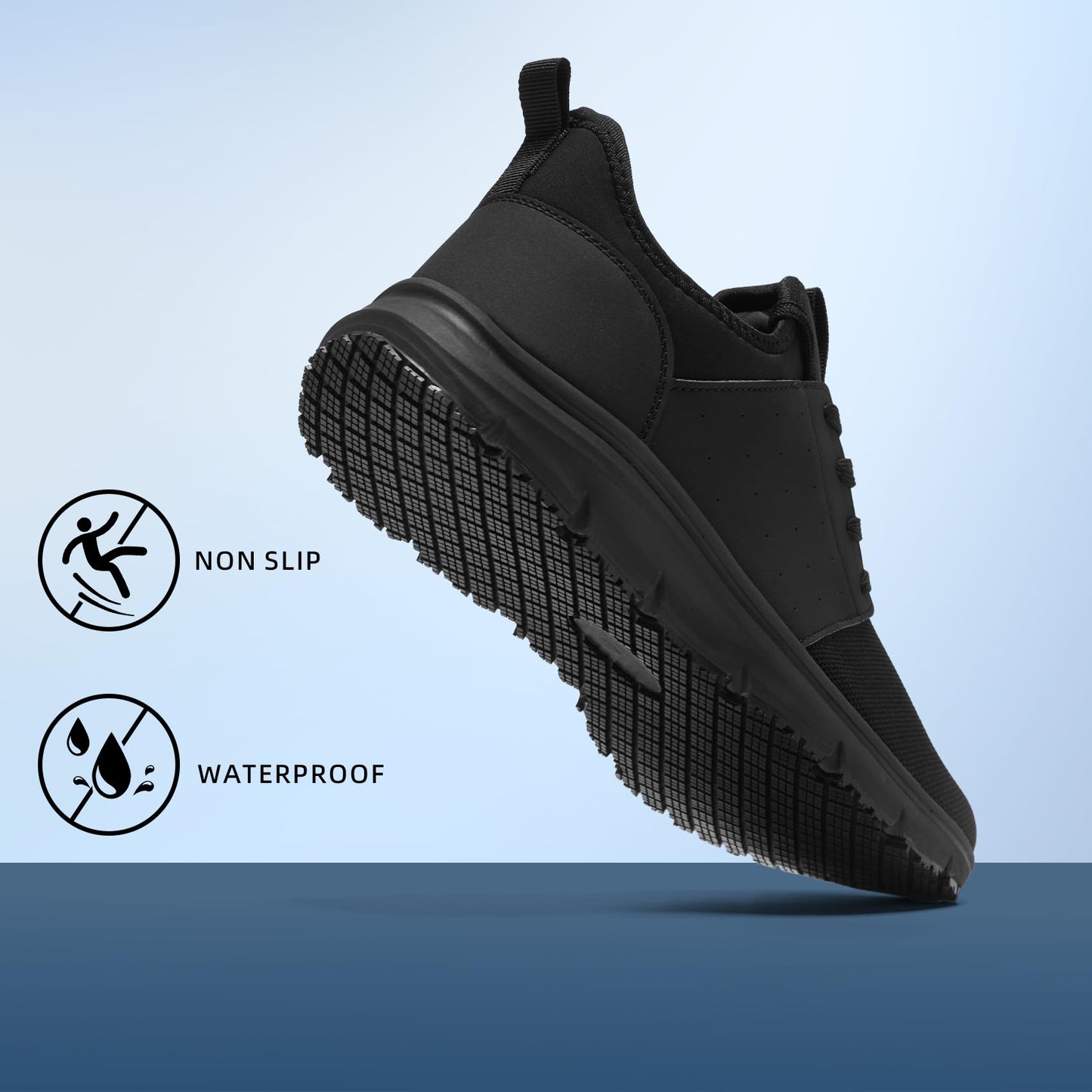 ZIGSAM Men Non Slip Shoes Food Service Work Kitchen Chef Slip Resistant Restaurant Slip on Sneakers Walking Cushion Working Footwear, 10.5 Black