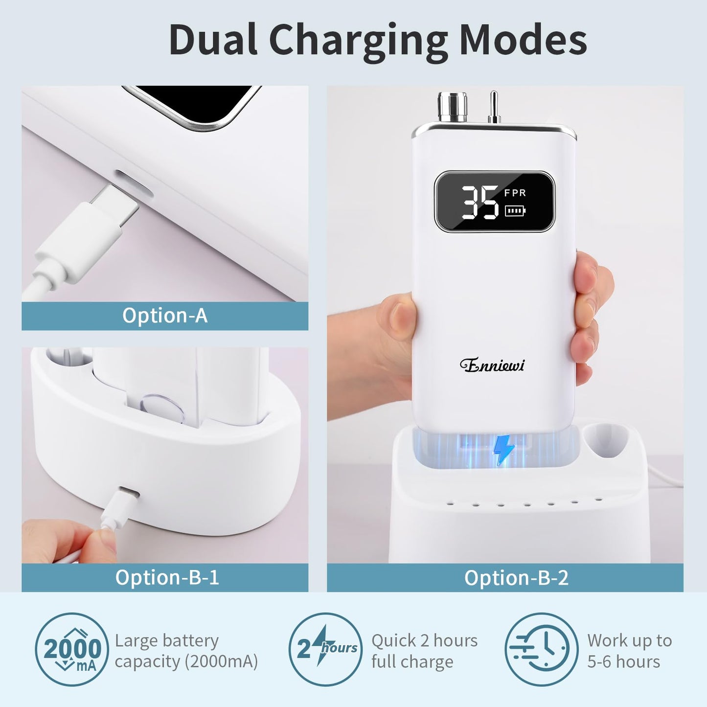 Enniewi 35000RPM Professional Nail Drill with Rechargeable Base Electric Nail Drill Machine with 7 Bits for Removing, Polishing and Shaping Gel / Acrylic Nails for Salon and Home Silver White