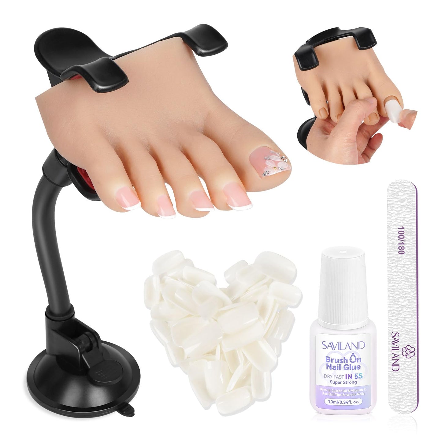SAVILAND Silicone Foot for Nail Practice: 2025 Upgraded UP-TO-REAL Flexible Nail Foot Bendable Nail Foot Mannequin Table Clip Practice Foot Acrylic Nails Toe Fake Feet Salon Nail Art Learner (Right)
