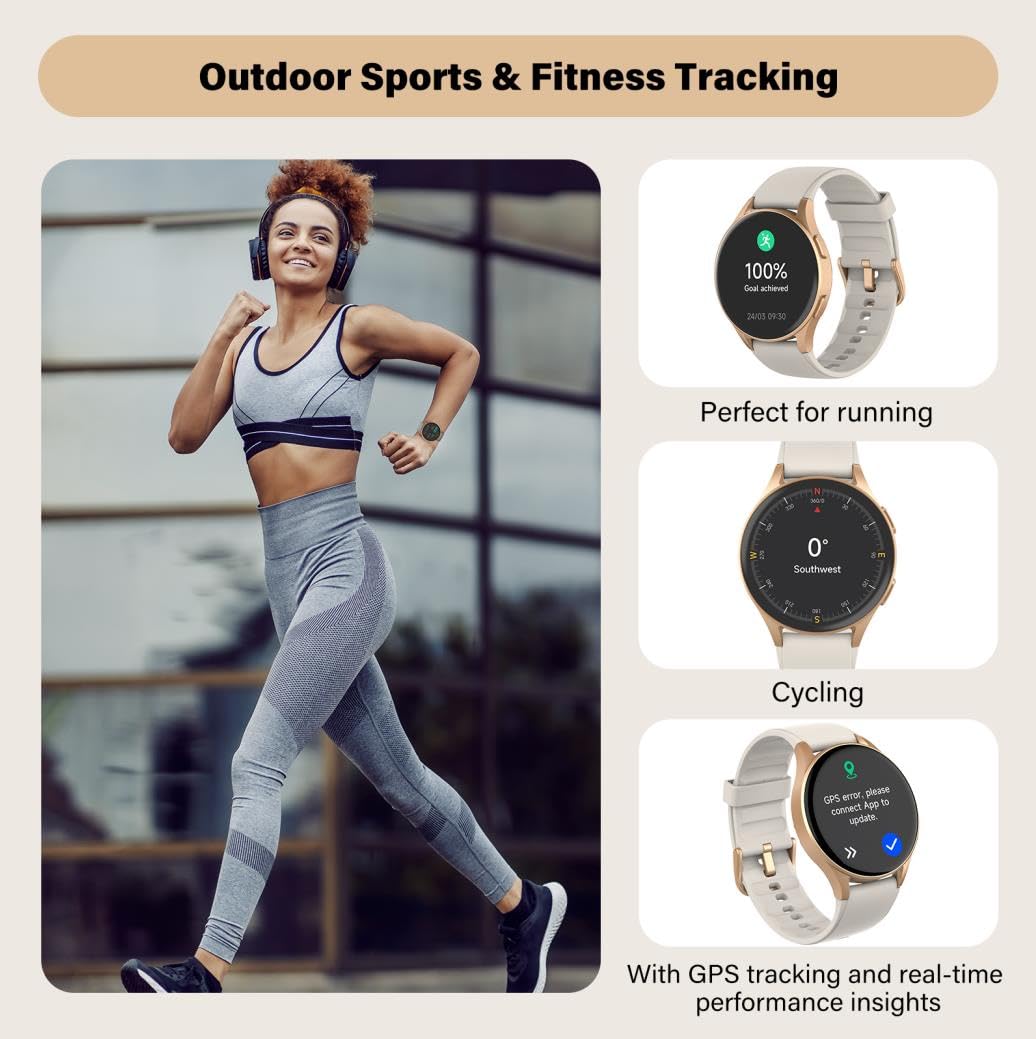 QIPOPC Smart Watch for Women Men, Built-in Alexa, GPS, HRV, VO2 Max, Blood Oxygen, Sleep & Stress Monitor, Compass, Altimeter, 1.32" AMOLED, Fitness & Women’s Health, iOS Compatible (Gold, 43mm case)